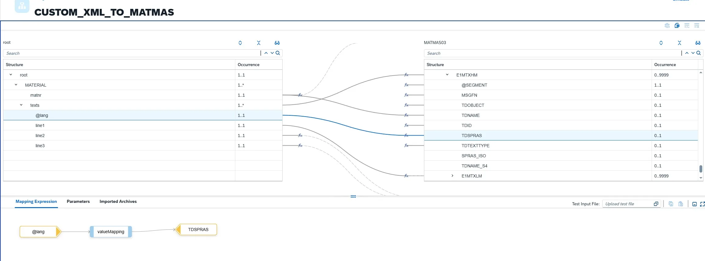 SAP CPI Message Mapping Editor mit grafischen Feldzuordnungen